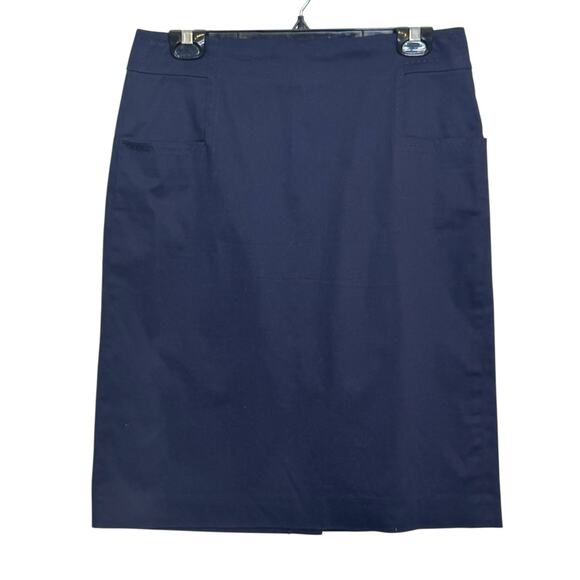 Tory Burch Size 10 Navy Blue Stitching Detail Pockets Pencil Skirt - Picture 1 of 3